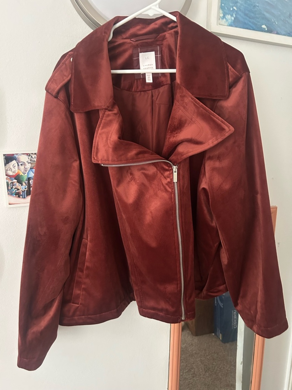 LC Lauren Conrad Burnt Orange Suede-Look Bomber Moto Jacket